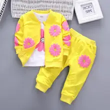 Roupas Infantis, детская одежда на весну и осень, детский костюм из 3 предметов из чистого хлопка с принтом для девочек 1-4 лет