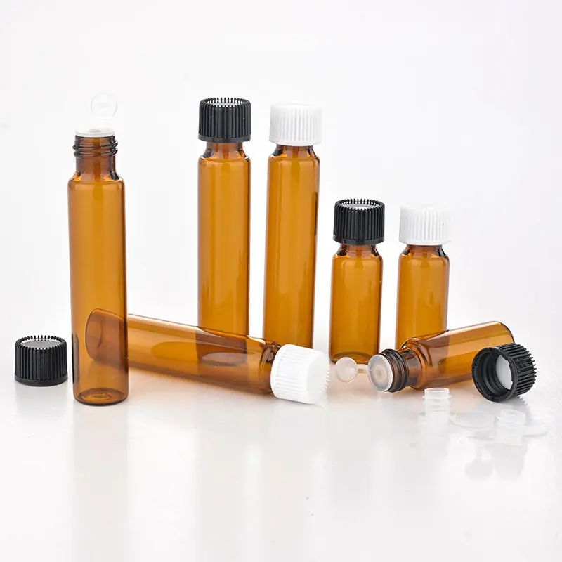 5ml 10ml Small Amber Screw Neck Glass Vials With White Black lids