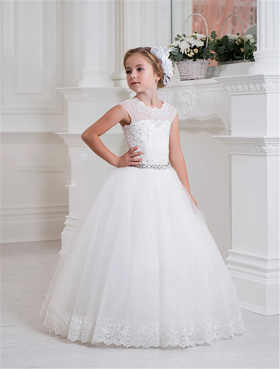 Lovely White Ivory Flower Girl Dresses Lace Up Floor Length