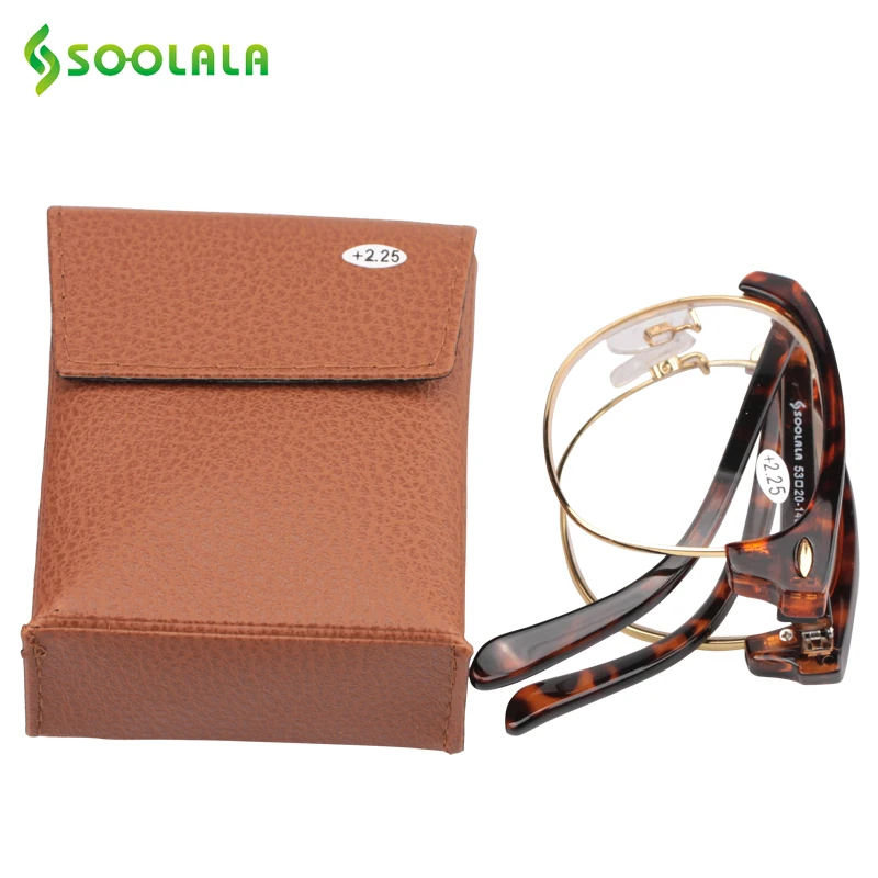 

SOOLALA Foldable Reading Glasses Women Men Semi-rimless Clear Lens Folding Pocket Reading Glasses PU case +1.0 to 3.5