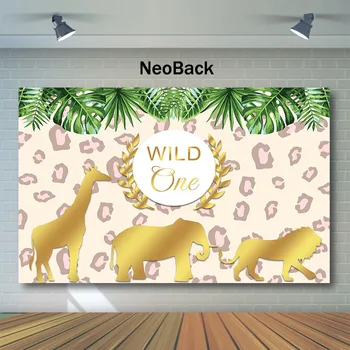 

NeoBack Wild One Backdrop Gold Animal Background For Photo Green Levea Baby Party Photography Backdrops