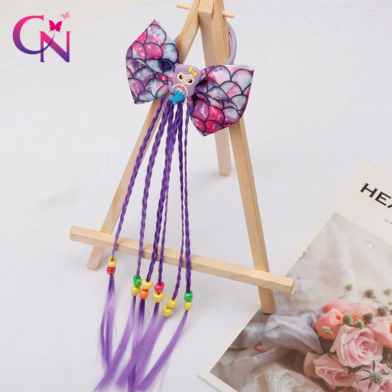 

CN Hair Accessories Girls Hair Bows Gum For Girls Mermaid Colorful Long Braids Elastic Hair Bands Kids Hair Rubber Ties Headwear