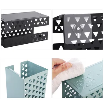 

Household Bathroom Innovative Minimalist Black Wall Mounted Sticker Toilet Paper Storage Box Holder Shelf Cover H0425