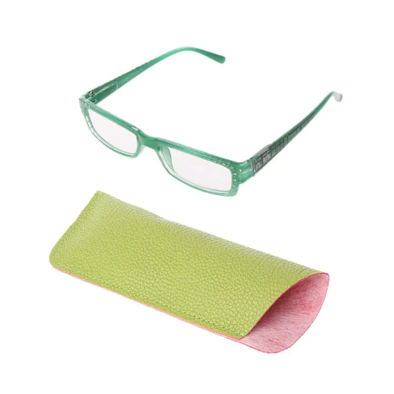 

Fashion Women Square Frame Reading Glasses Eyeglasses Presbyopia Readers +1.0 To +4.0 With Leather Cover