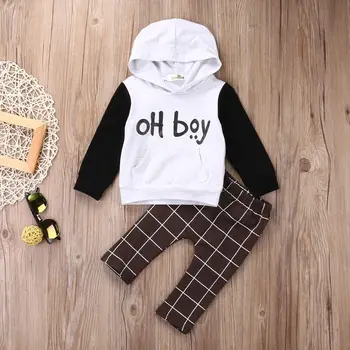 2pcs Toddler Kids Baby Boy Clothes Set OH Boy Hoodies Tops Casual Pants Plaid Clothing Boys Outfits 2