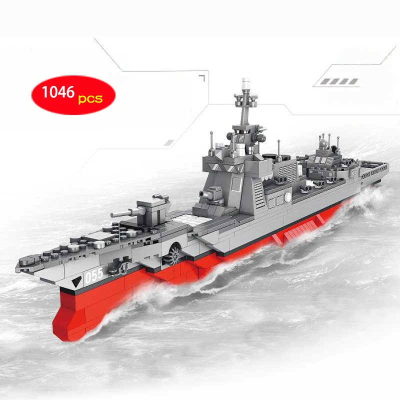 

1046pcs large technic Military Collector Missile Destroyer ship boat block Small Particle Building Block Toys Nobox D25