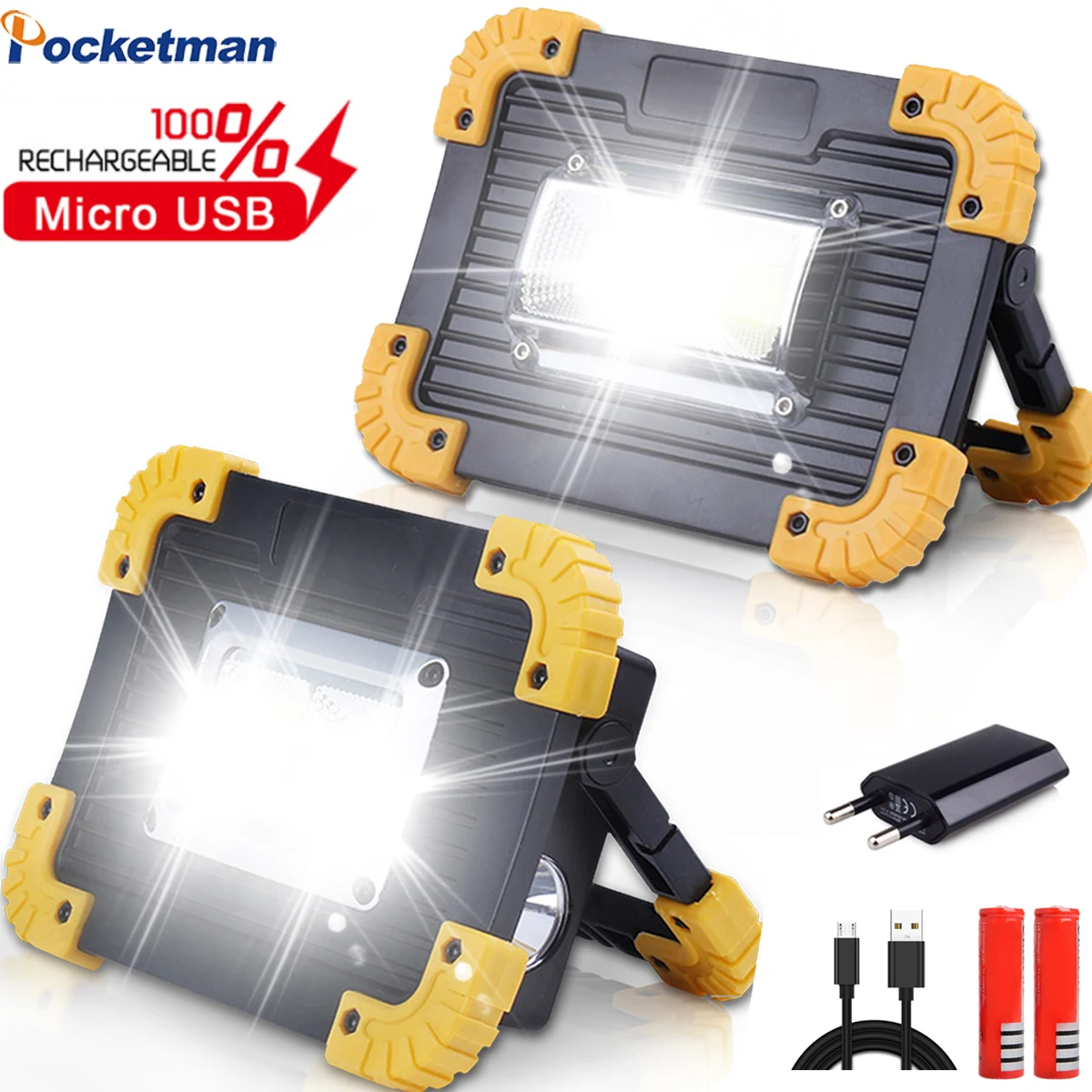 

100W Portable LED Flashlight COB Work Light Floodlight Searchlight Waterproof USB Rechargeable Power Bank For outdoor lighting