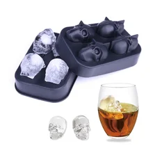 Machine à glaçons créative en Silicone à 4 cavités, moule 3D en forme de crâne d'halloween, forme de vin pour glace, modèle de cuisson de crème
