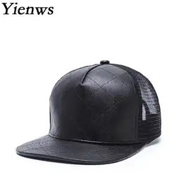 Yienws полная шляпа Кепки Бейсбол для мужские черные из искусственной кожи хип-хоп Бейсбол Кепки сетки шляпы с плоскими полями Gorras Планас Snapback
