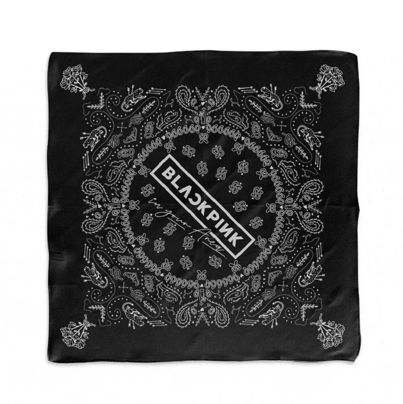 

KPOP BLACKPINK Bandanna LISA JENNIE JISOO ROSE Same Black Towel Cotton Scarf Hip Hop Headband Hair Band Hand Towel 55*55cm