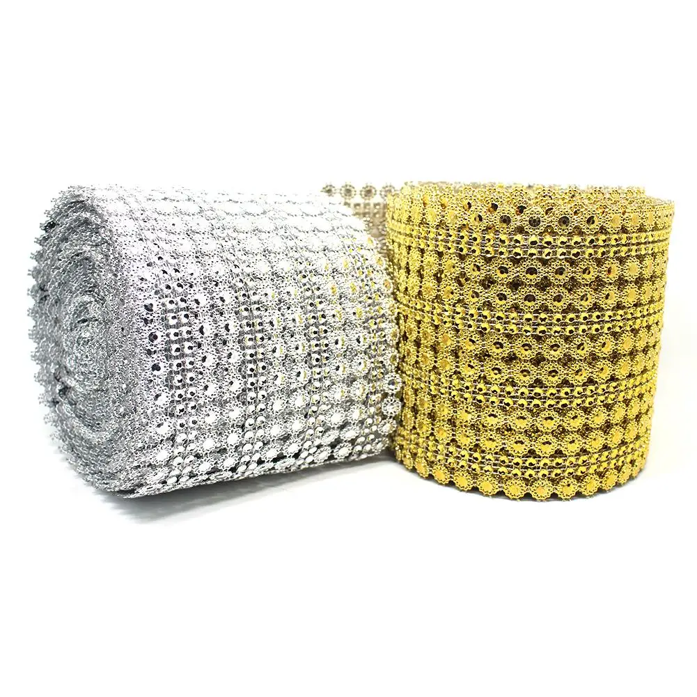 10 Yards Sun Flower Mesh Rhinestone Festival Party Plastic Imitated Diamond Rhinestone Ribbon Wrap Roll Line Rhinestone