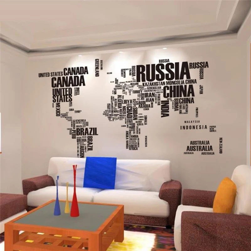Large World Map Wall Stickers For Home Decor Living Room Bedroom Accessories TV Sofa Office Decoration Mural Wall Art Wallpaper