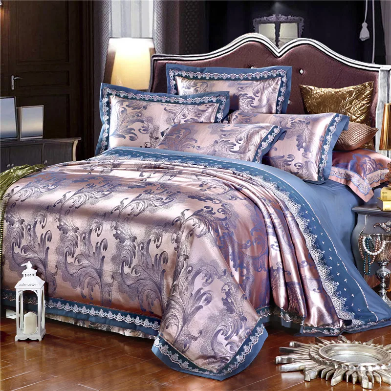 Luxury Embroidery Tencel Satin Silk Bedding Set bedclothes bed linen