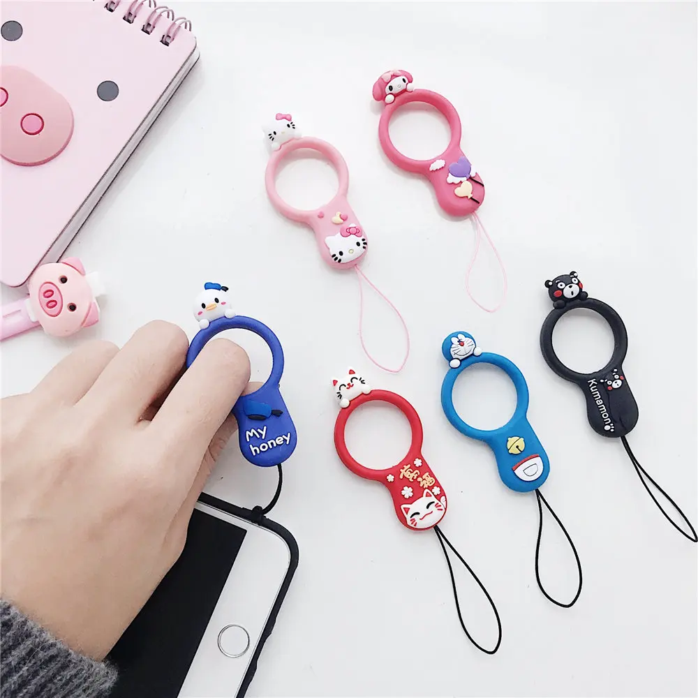 

Kwaii Cute Phone Strap Key Ring Carton Silicone Loop Unique Soft Universal Mobile Phone Finger Strap Charm Lanyard for iPhone
