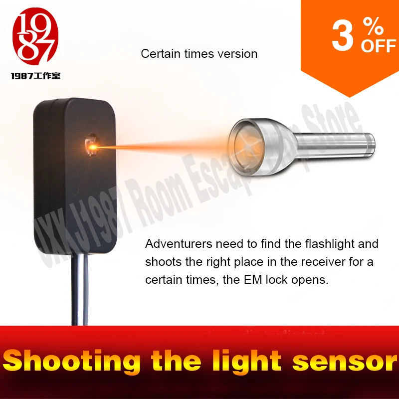 En Ligne La vraie vie room escape prop takagism tir le capteur de lumière pour un certain temps à déverrouiller laser prop avec audio de JXKJ1987