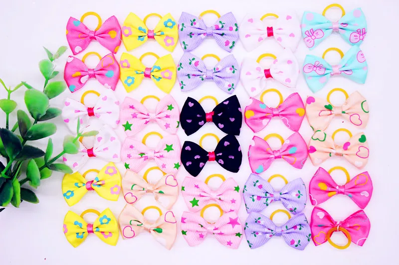 50pcs Mix Color Pet Dog Hair Rubber Bands Bowknot For Pet Dog Hair