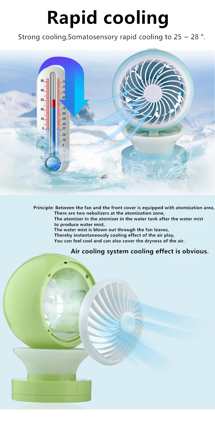 Водяной заряжаемый увлажнитель воздуха с дымкой вентилятор с ночным распылением охлаждающий вентилятор офисный Настольный Мобильный вентилятор питания
