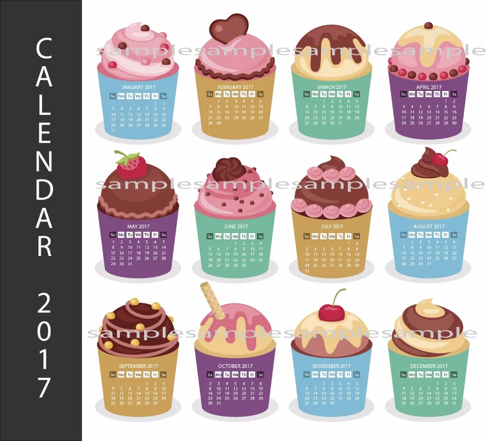 2017 Cupcake Calendar post print pictures Modern wall art printable ...