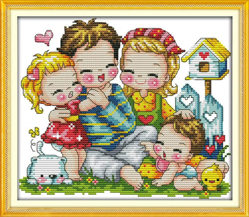 A happy family cross stitch kit cartoon 11ct count print canvas