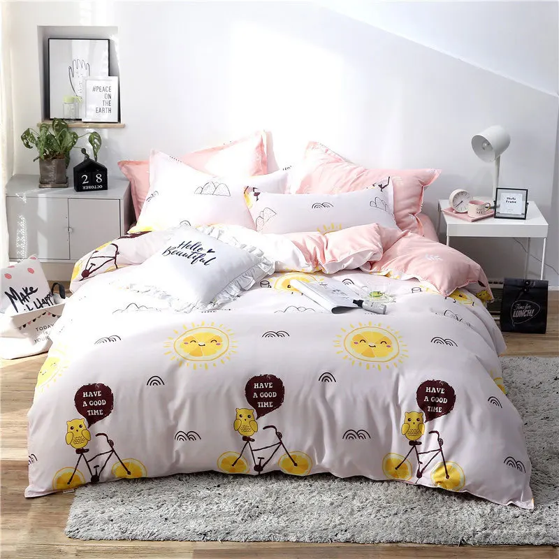  Star Owl Plaids 4pcs Bed Cover Set Cartoon Duvet Cover Adult Kids Boys Bed Sheets And Pillowcases C