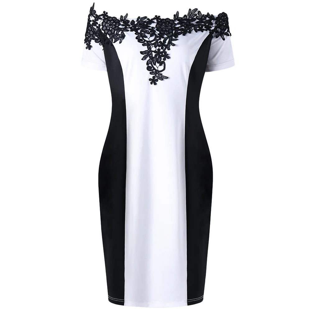 

Wipalo Plus Size 5XL 4XL Appliqued Off The Shoulder Pencil Dress Women Lace Crochet Elegant Party Sexy Mini Dress Robe Femme