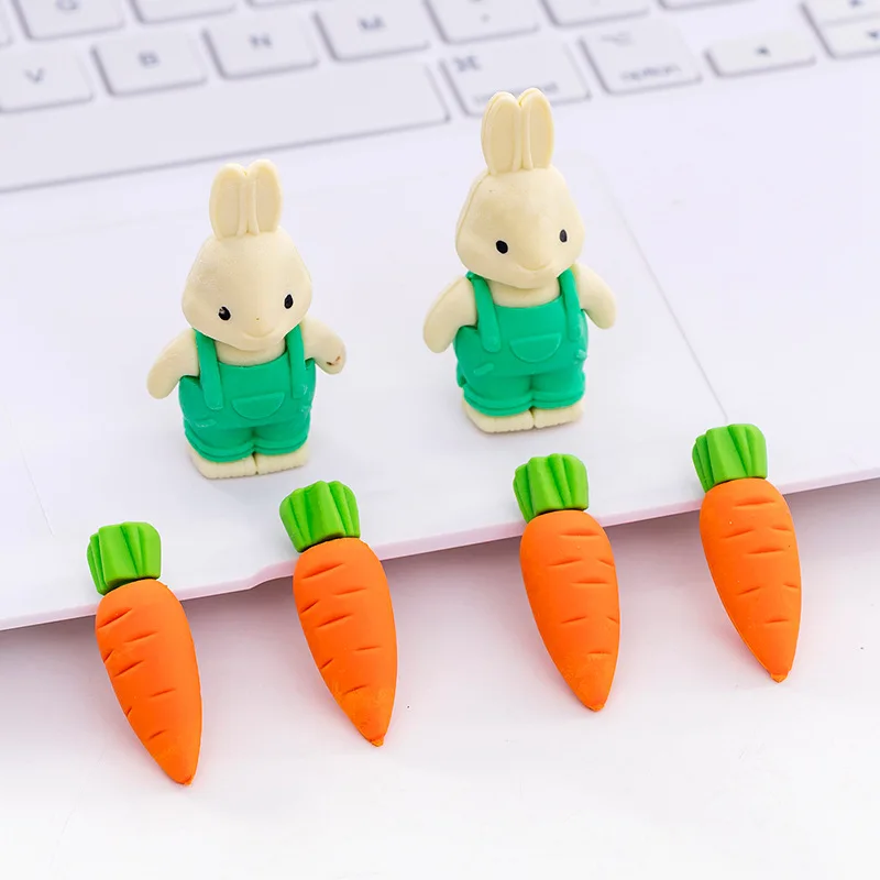 10 компл./лот милые кролик с морковкой блистер-карты ластик/резиновый ластик костюм/студент ластик/игрушка детский подарок