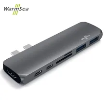USB C концентратор type C адаптер HDMI 4 K Thunderbolt 3 сплиттер USB-C док-станция с USB 3,0 TF считыватель SD карт PD RJ45 для MacBook Pro Air