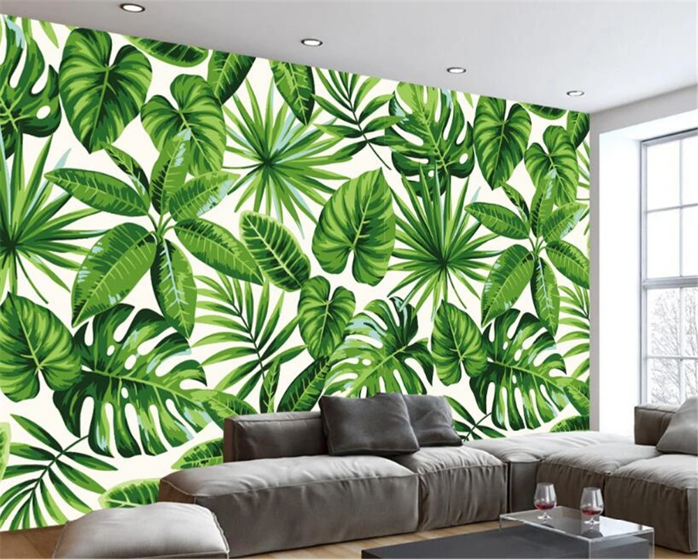 

Beibehang Modern fresh rainforest plant banana leaf idyllic murals living room bedroom television background murals wallpaper