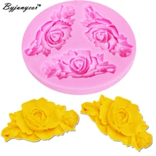 M013 3 отверстия цветок розы Силиконовые формы для торта 3D Sugarcraft помадка Конфеты Форма для шоколадного мыла инструменты для украшения Рождественского торта