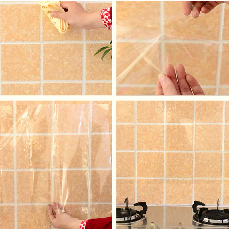 Home decor kitchen oil-proof wall stickers heat-resistant transparent foil fumes wallpaper paste kitchen accessories 7zZA044