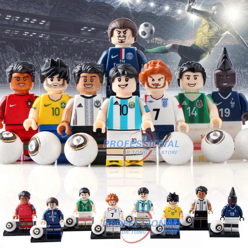 

Single Sale Football Team Super Heroes Messi Ronaldo Neymar JR Ibrahimovic Chicharito Building Blocks Bricks Toys Gifts Kf6032