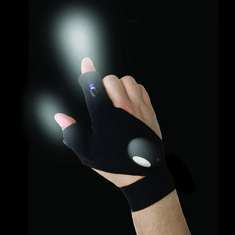 NEW Outdoor Fishing Magic Strap Fingerless Glove LED Flashlight Torch