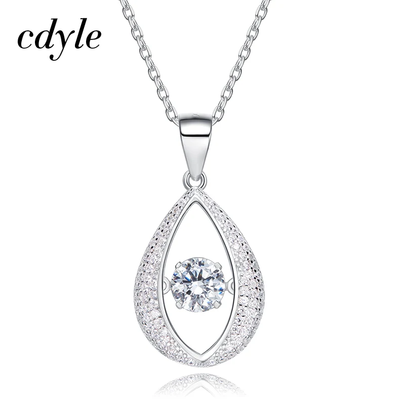 

Cdyle Water Drop Pendant Necklace Dancing Stone Engagement Jewelry 925 Sterling Silver CZ Necklaces & Pendants Gift For Women