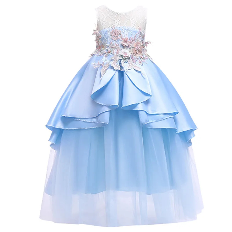 

Girls Sleeveless Princess Children flower girl dress For Wedding 3-14 Years Girls Long Tail Party Prom Dresses