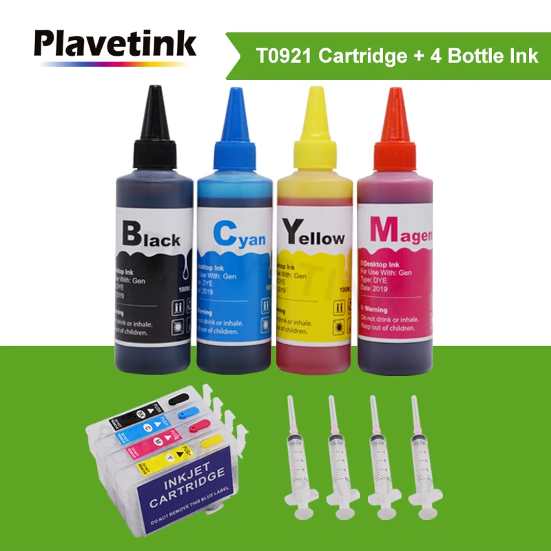 

Plavetink Refillable Ink Cartridge For Epson T0921 Stylus TX106 TX109 TX110 TX117 TX119 CX4300 Cartridges + 4PCS Ink refill kit