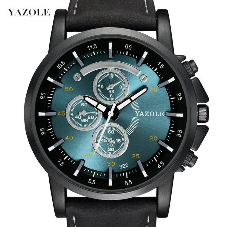 YAZOLE Watch Men Top Brand Fashion Casual Sports Military Quartz Clock PU Lether Strap Men Watches 2
