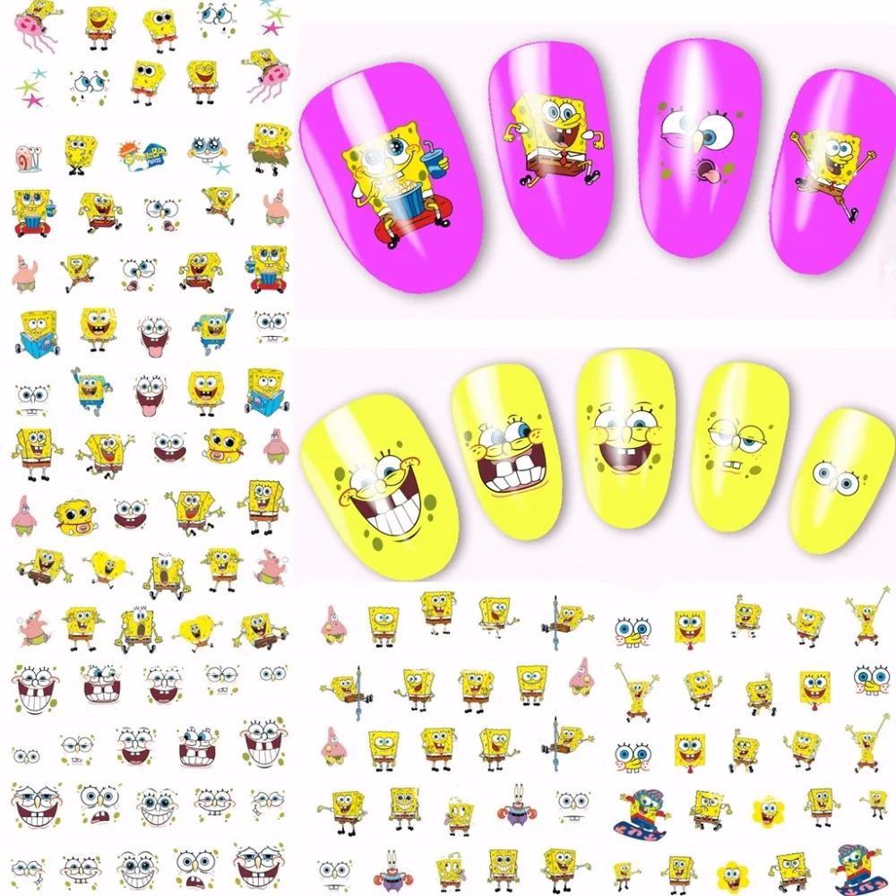 

2018 12 sheets Spongebob cartoon style Designs full Water Transfer Decals Nail Art Stickers nails decoration manicure tools A756