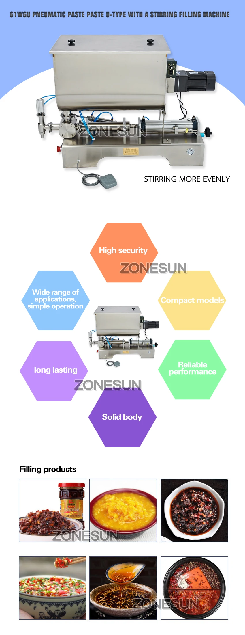 ZONESUN машина для наполнения соуса чили, машина для наполнения соуса, пневматическое смешивание суспензии