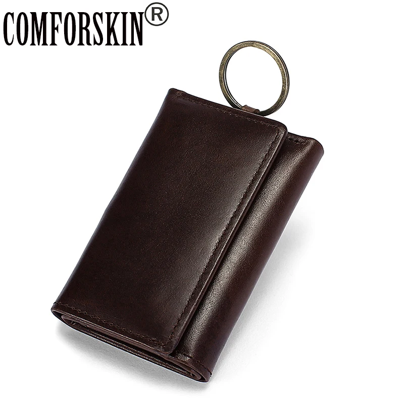 

COMFORSKIN Guaranteed Cowhide Vintage Key Wallets New Arrivals Three-fold Multi-function Coin Purse High Quality Men Key Holder