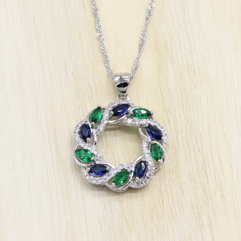 

925 Silver Jewelry Hollow Necklace Pendant for Women Blue and Red Cubic Zirconia Jewelry