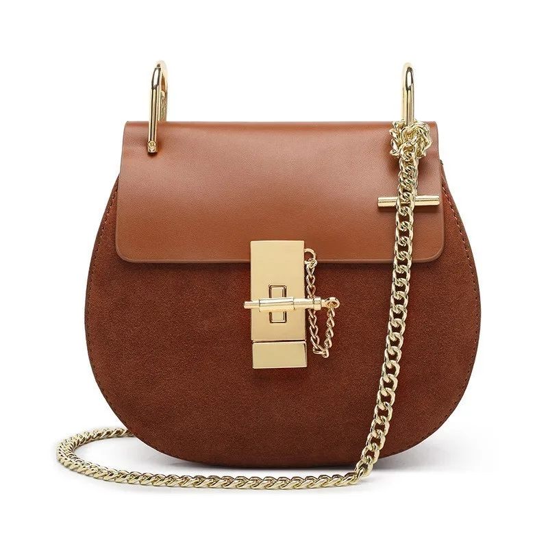 LUYO Saddle, известный бренд, роскошные сумки, женские сумки, дизайнерская сумка из натуральной кожи, высокое качество, сумка на плечо, маленькая сумка на цепочке - Цвет: small brown