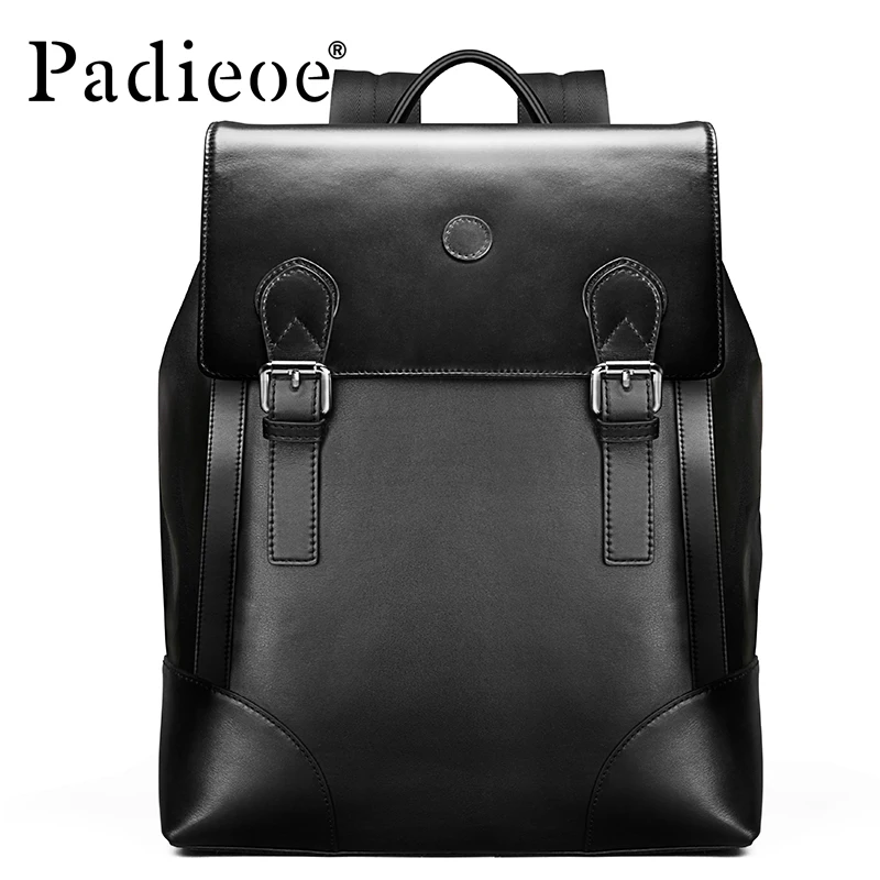 Padieoe Genuine Leather Korean Style Men's Schoolbag Durable High-end Backpack Fashion Casual School Male Bags Backpack Daypack