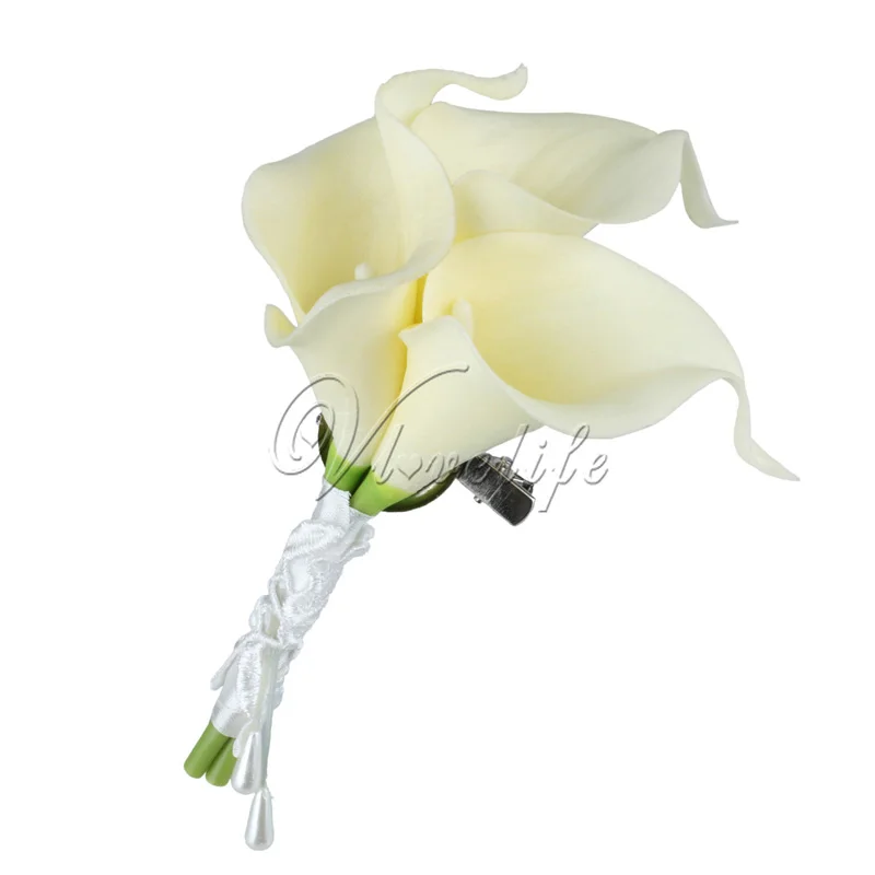 Свадебные Калла Лилия корсаж брошь с искусственным цветком букет, бутоньерка корсаж клип на Свадебный Жених GroomsmanPin Декор - Цвет: ivory