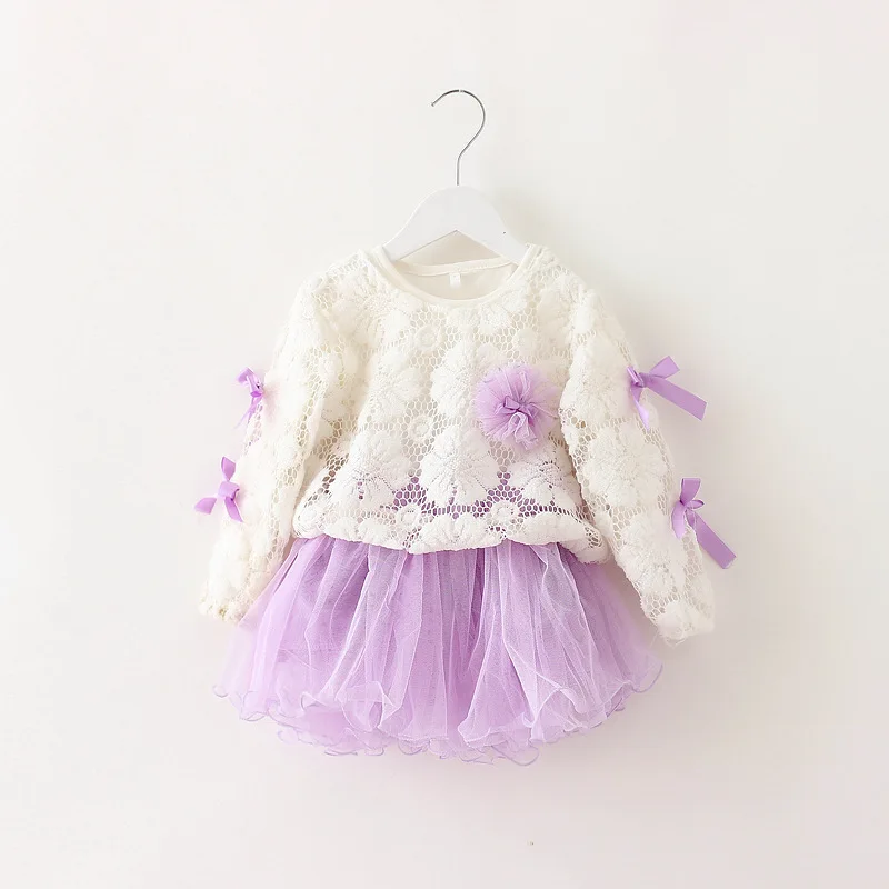 Г. Весенне-осенние модные кружевные костюмы из пряжи и тюля с цветами для детей, детская одежда бальное платье, платья для маленьких девочек платье принцессы - Цвет: Лаванда