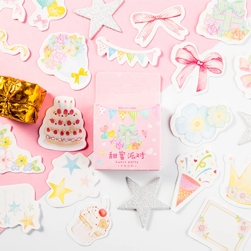 

45 pcs/lot Pink Sweet party cake flowers paper sticker package DIY diary decoration sticker album scrapbooking