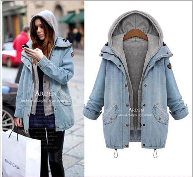 XL 4XL Hot 2015 autumn and winter large size women denim outer wear