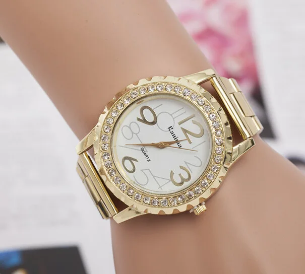 

2017 New Luxury Gold Watches Women Big Digital Crystal Quartz Watch Women Fashion Steel Casual WristWatch Relogio Feminino