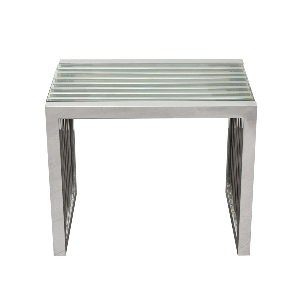 Diamond Soho Rectangular Stainless Steel End Table with Clear Top