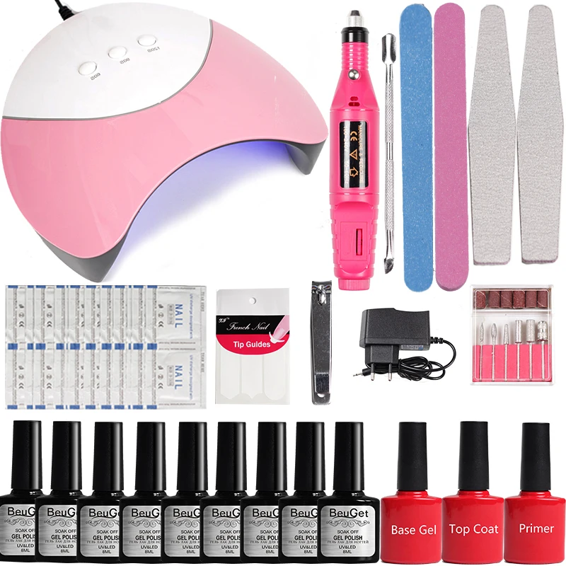 

Nail Drill Bits Manicure Set Nail Gel Set 9 Pcs Color with Nail Art Led Lamp Electric Manicure Tools Gel Varnish Set Home Use