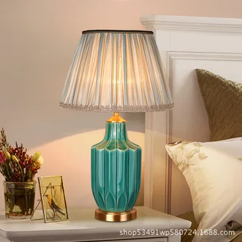 

Europe Fashionable Creative Table Lamps Ceramic Lamp Body Full Copper Base Table Lamps Bedroom Hotel Model Room Table Lamps
